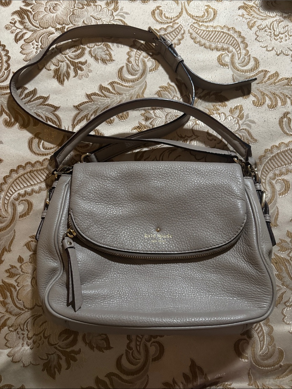kate spade Pebbled Leather Crossbody Bag in Light Taupe